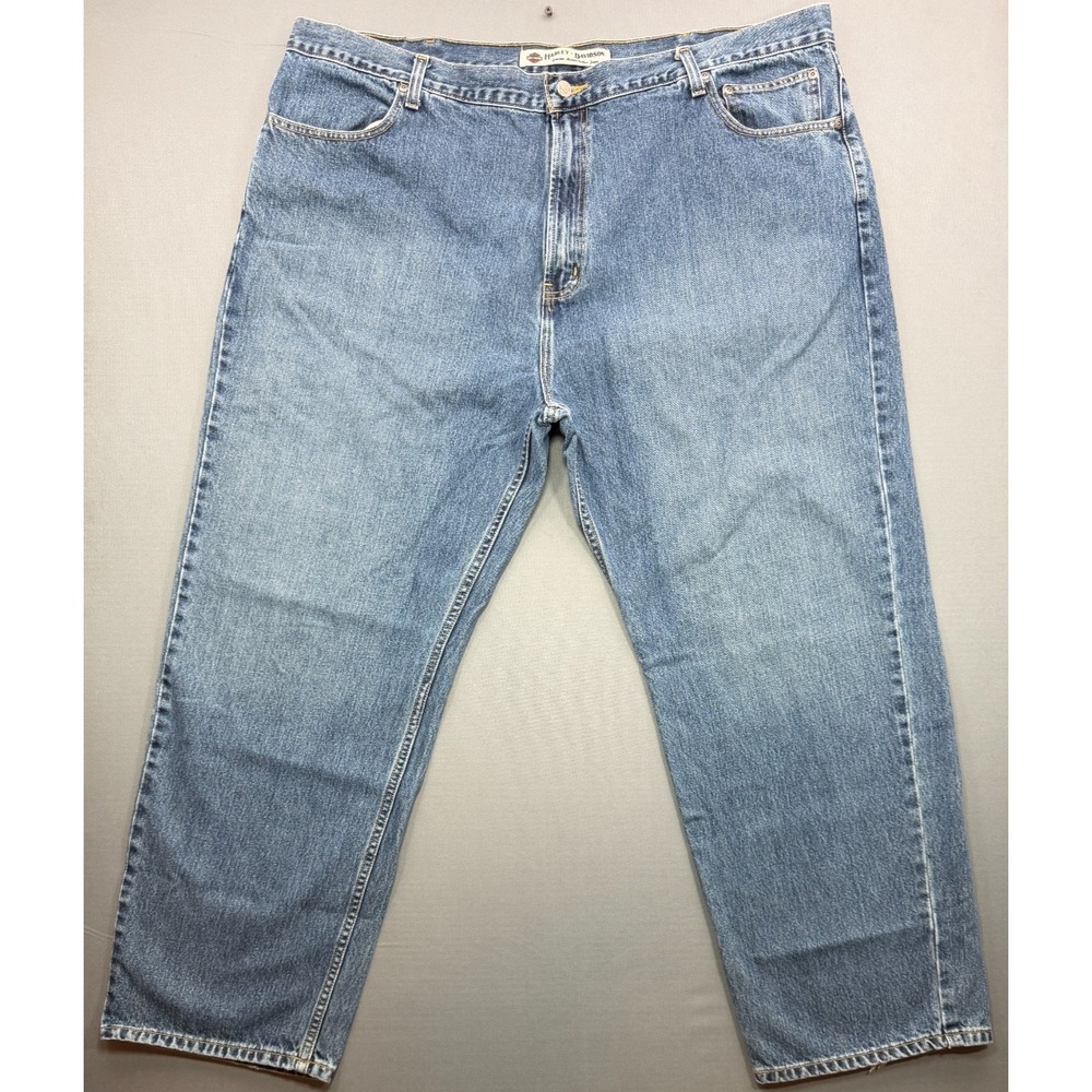 Harley-Davidson Genuine MotorClothes Jeans Blue Biker Leather Patch Men's 46x30